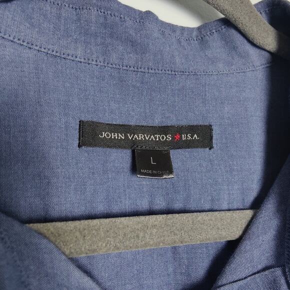 John Varvatos USA Men's Sz L Blue Lightweight Button Up Shirt Cotton Chambray - Picture 3 of 5